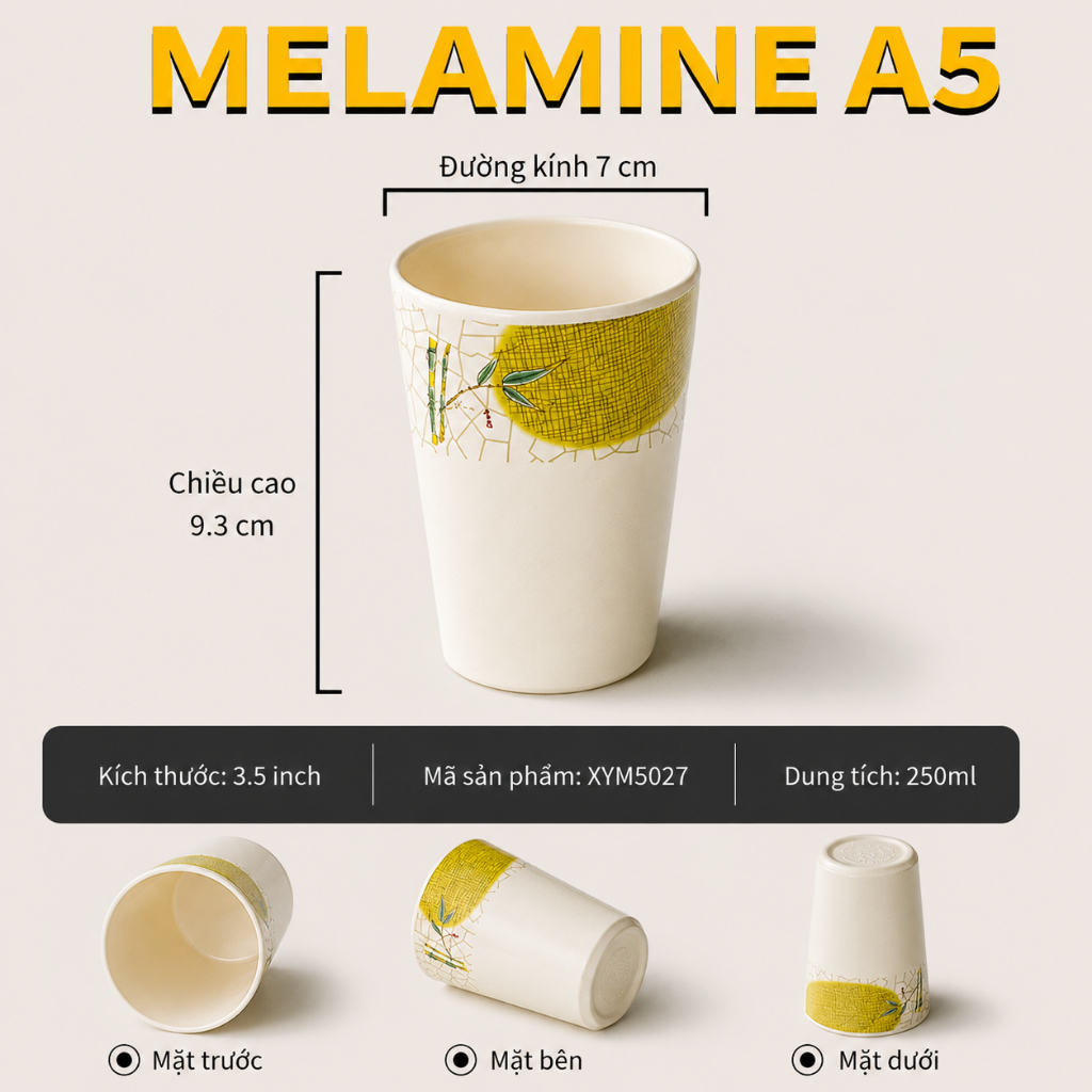 Cốc Uống Trà Phíp ( Melamine A5 ) Hoa Văn Hình Lá Tre Dùng Cho Nhà Hàng Khách Sạn 5027