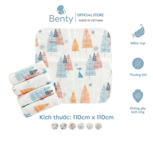 Khăn đa năng họa tiết Benty chất vải sợi tre 2 lớp, kích thước lớn 110cmx110cm mềm mịn thấm hút
