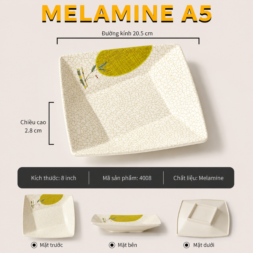 Đĩa Phíp ( Melamine A5 ) Hoa Văn Hình Lá Tre Dùng Cho Nhà Hàng Khách Sạn 4008