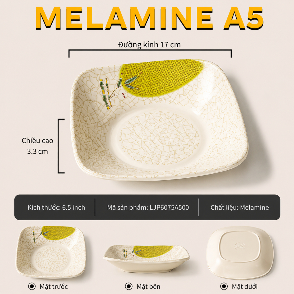 Đĩa Phíp ( Melamine A5 ) Hoa Văn Hình Lá Tre Dùng Cho Nhà Hàng Khách Sạn 6075A500
