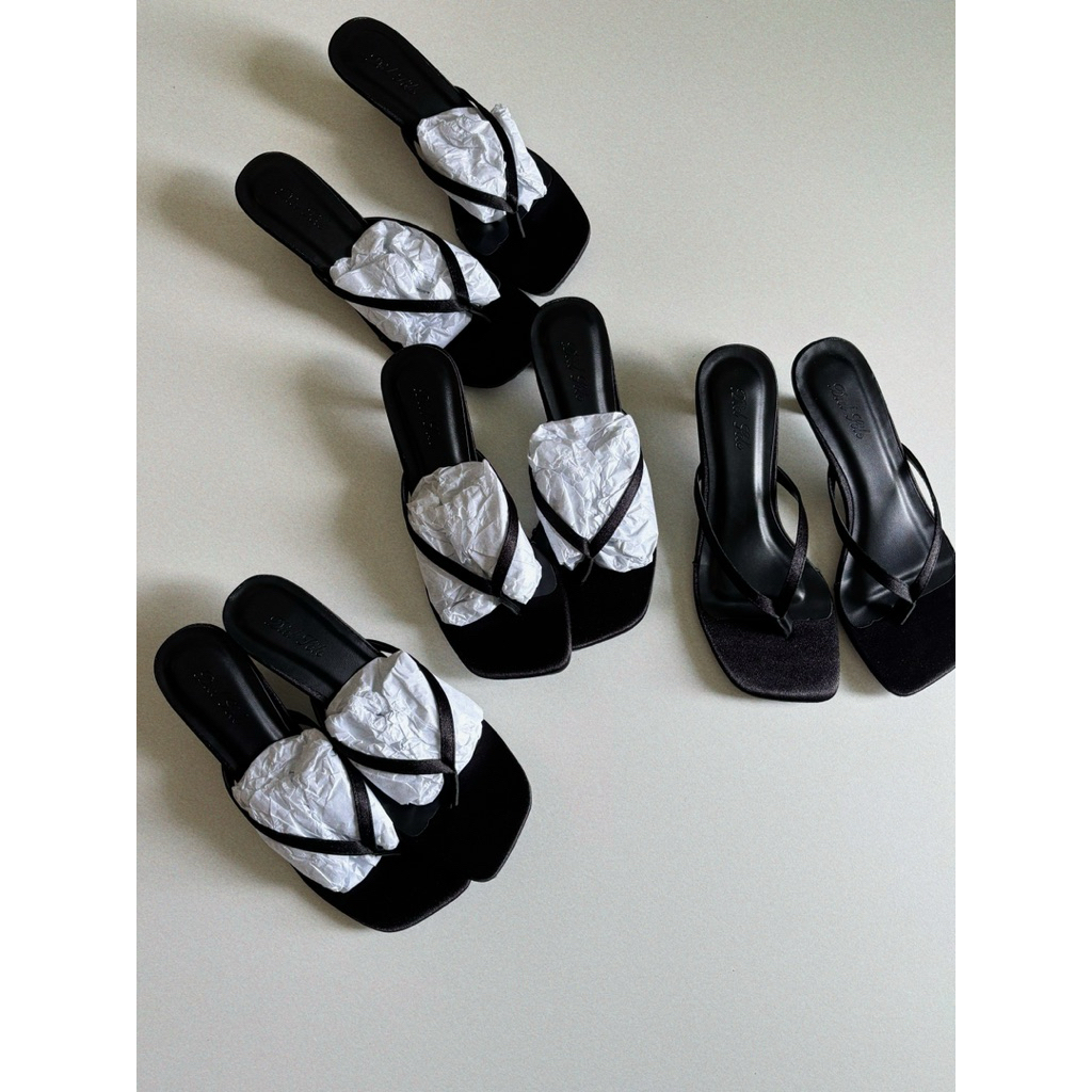 Satin Heels @díelsóle- Guốc Xỏ Ngón Cao Gót 3P Nữ Thanh Lịch Phong Cách Minimal