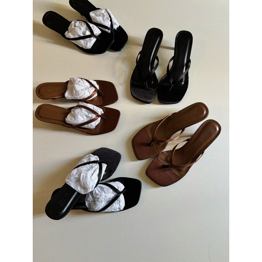 Satin Heels @díelsóle- Guốc Xỏ Ngón Cao Gót 3P Nữ Thanh Lịch Phong Cách Minimal