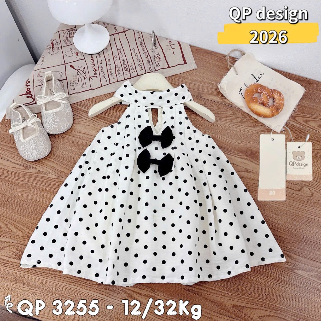 Váy cho bé gái, đồ hè bé gái, đồ xinh cho bé gái 10 tuổi, váy bi nhí mix nơ hot hit cho bé 10-32kg Hami Kids