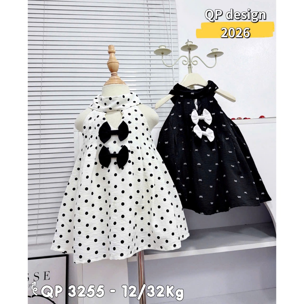 Váy cho bé gái, đồ hè bé gái, đồ xinh cho bé gái 10 tuổi, váy bi nhí mix nơ hot hit cho bé 10-32kg Hami Kids