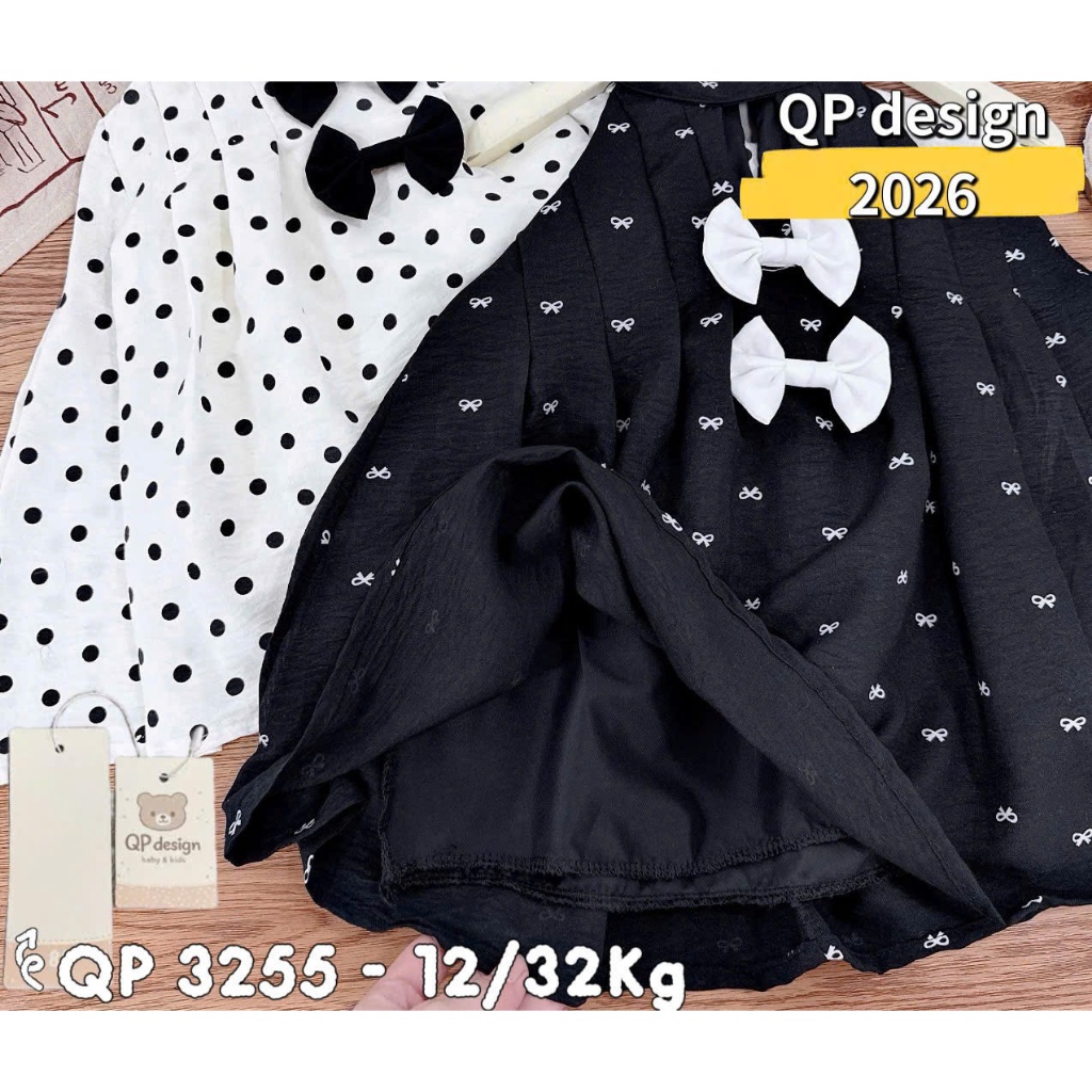 Váy cho bé gái, đồ hè bé gái, đồ xinh cho bé gái 10 tuổi, váy bi nhí mix nơ hot hit cho bé 10-32kg Hami Kids