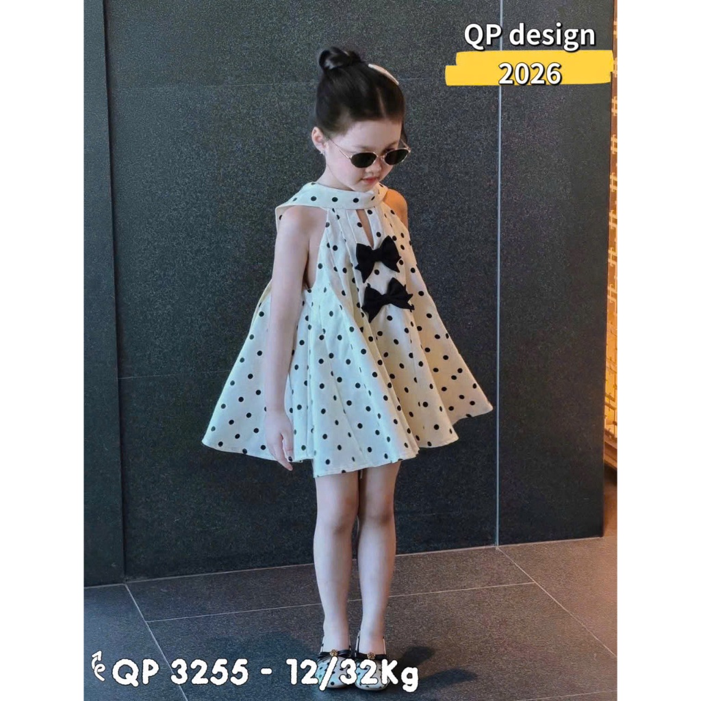 Váy cho bé gái, đồ hè bé gái, đồ xinh cho bé gái 10 tuổi, váy bi nhí mix nơ hot hit cho bé 10-32kg Hami Kids