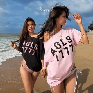 Áo Thun Trễ vai Local Brand 777ANGELS | 777 OFF SHOULDER LOGO 02, Cotton 2 chiều, In Kim Tuyến | 7OS - 02