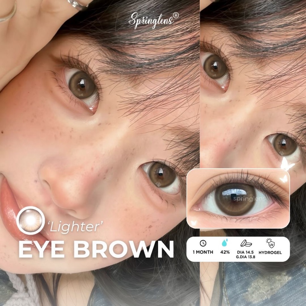 Kính áp tròng hiệu ứng bắt sáng EYE LIGHTER BROWN nâu trà có giãn 1 tháng | Spring Lens