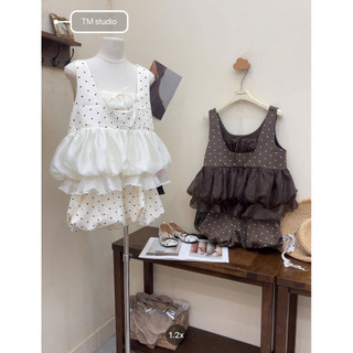 PHẠM THUỲ SHOP: SET ÁO HAI DÂY CHẤM BI PHỐI TƠ KÈM ẢNH THẬT