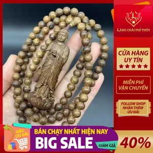Dây chuyền trầm hương nam nữ điêu khắc phật A Di Đà, dây chuyền phật gỗ