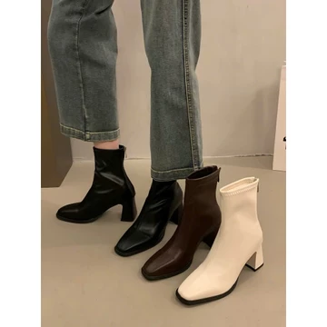 Boot Nữ Cổ Ngắn Gót Vuông, Giày Boots Mũi Vuông Da Mềm Cao Cấp, Boot Nữ Hàn Quốc Tôn Dáng Hot Trend 2026
