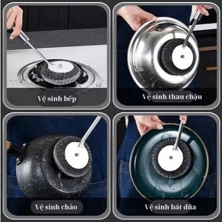 [Tay cầm inox] Dụng cụ cọ xoong nồi búi sắt có tay cầm làm từ chất liệu inox - tiện dụng, siêu bền