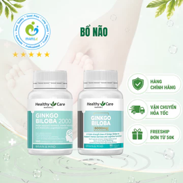 Viên bổ não (100v/60v) tăng tuần hoàn máu não, trí nhớ người lớn Healthy Care Ginkgo Biloba 2000mg/6000mg, Úc