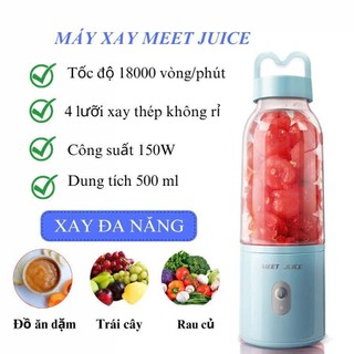 Máy Xay Sinh Tố Cầm Tay Meet Juice 500ml mini, Máy Xay Cầm Tay Đa Năng Xay Đá Viên, Các Loại Hoa Quả