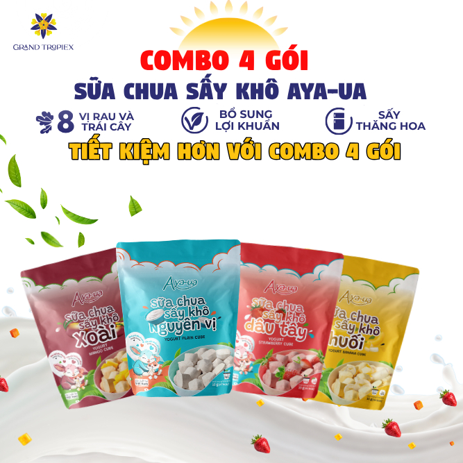 Sữa Chua Sấy Thăng hoa Aya-ua- Sữa chua khô Ăn Dặm Cho bé đa dang hương vị Bổ Sung Lợi Khuẩn (Gói 10g/16g)