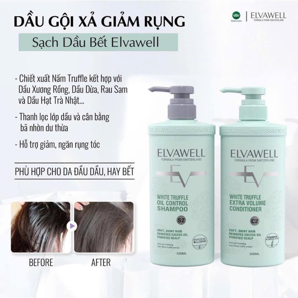 Dầu gội Elvawell size 1000ml - Giảm rụng tóc, hỗ trợ mọc tóc hiệu quả- Phù hợp cho cả gia đình