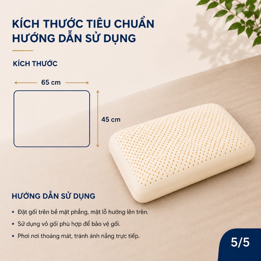 Gối Cao Su Thiên Nhiên Oval Cao Cấp Aniva Home Tặng Vỏ Gối - Gối Ngủ Thoáng Khí, Đàn Hồi Tốt