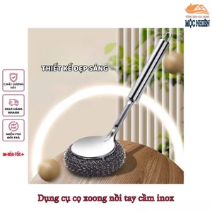 Dụng cụ cọ xoong nồi búi sắt có tay cầm làm từ chất liệu inox - tiện dụng, siêu bền