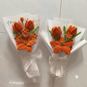 Bó Hoa Kẽm Nhung Handmade Sang Trọng - Hoa Vải Bền Đẹp Trang Trí Nhà Cửa, Quà Tặng Sinh Nhật Valentine 8/3