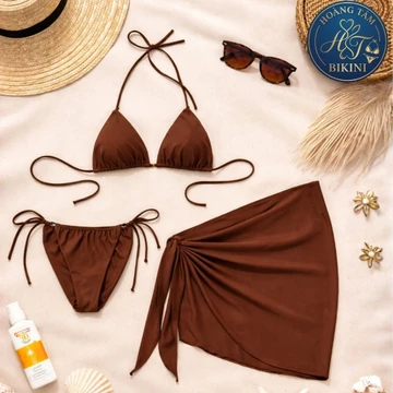 Set 3 món bikini đồ bơi đi biển kèm khăn chất thun co dãn freesize quyến rũ đi biển, đi bơi
