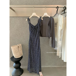 𝐩𝐡𝐢𝐞𝐧 𝐘𝐉𝐈𝐀 | (Sẵn) 7920 Set Váy 2 Dây Bèo Maxi Hoạ Tiết Nhí Kèm Áo Khoác