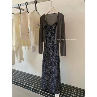 𝐩𝐡𝐢𝐞𝐧 𝐘𝐉𝐈𝐀 | (Sẵn) 7920 Set Váy 2 Dây Bèo Maxi Hoạ Tiết Nhí Kèm Áo Khoác