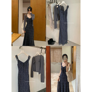 𝐩𝐡𝐢𝐞𝐧 𝐘𝐉𝐈𝐀 | (Sẵn) 7920 Set Váy 2 Dây Bèo Maxi Hoạ Tiết Nhí Kèm Áo Khoác