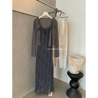 𝐩𝐡𝐢𝐞𝐧 𝐘𝐉𝐈𝐀 | (Sẵn) 7920 Set Váy 2 Dây Bèo Maxi Hoạ Tiết Nhí Kèm Áo Khoác