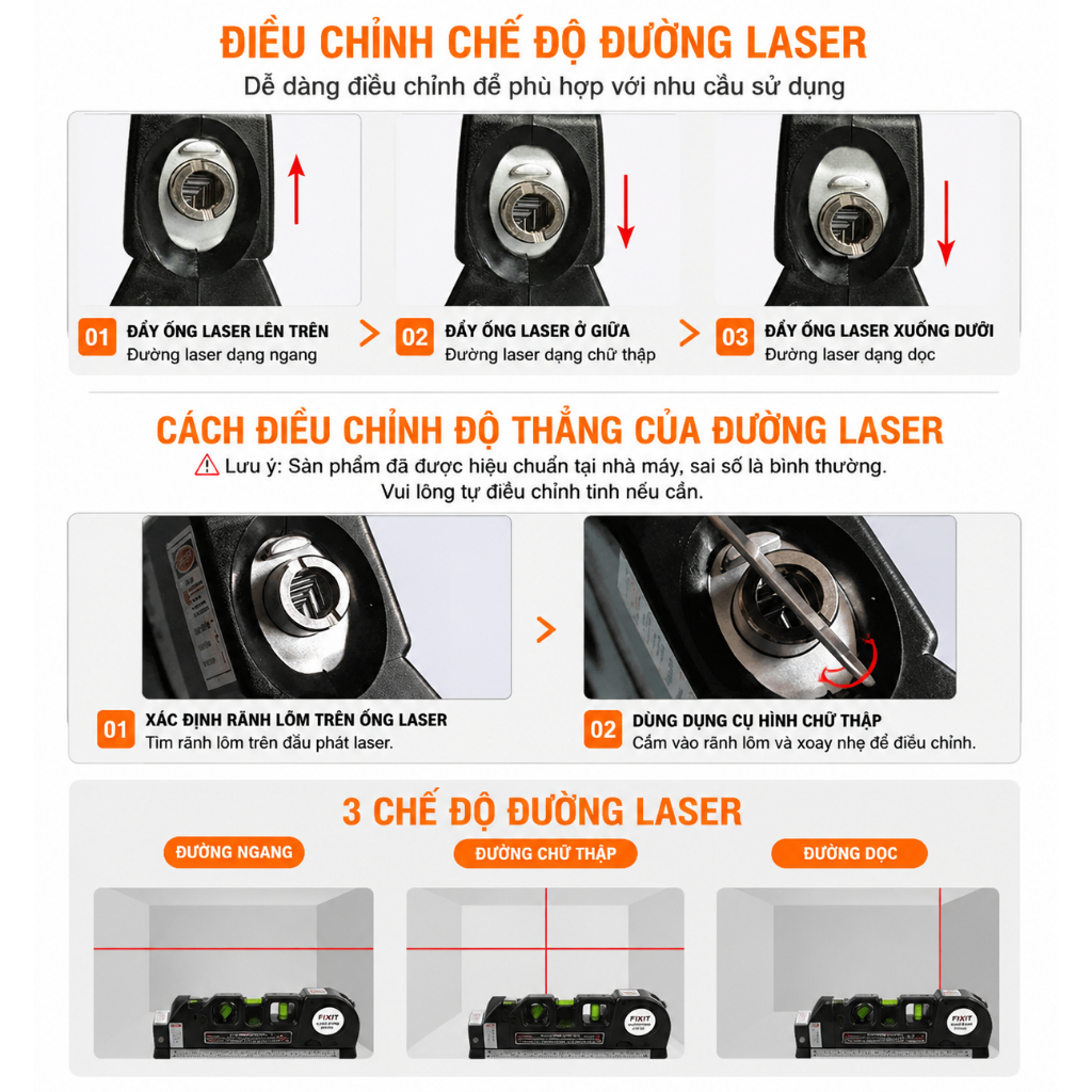 Thước Thủy Laser Đa Năng 3 Trong 1|Thước Cuộn 2.5M|Đo Ngang Đo Dọc 45°|Cân Bằng Chính Xác