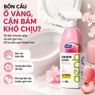 Chai xịt toilet tạo bọt hương đào trắng TDG xịt tẩy mousse 500ml làm sạch bồn cầu gạch men nhà tắm HH599