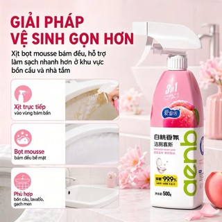 Chai xịt toilet tạo bọt hương đào trắng TDG xịt tẩy mousse 500ml làm sạch bồn cầu gạch men nhà tắm HH599