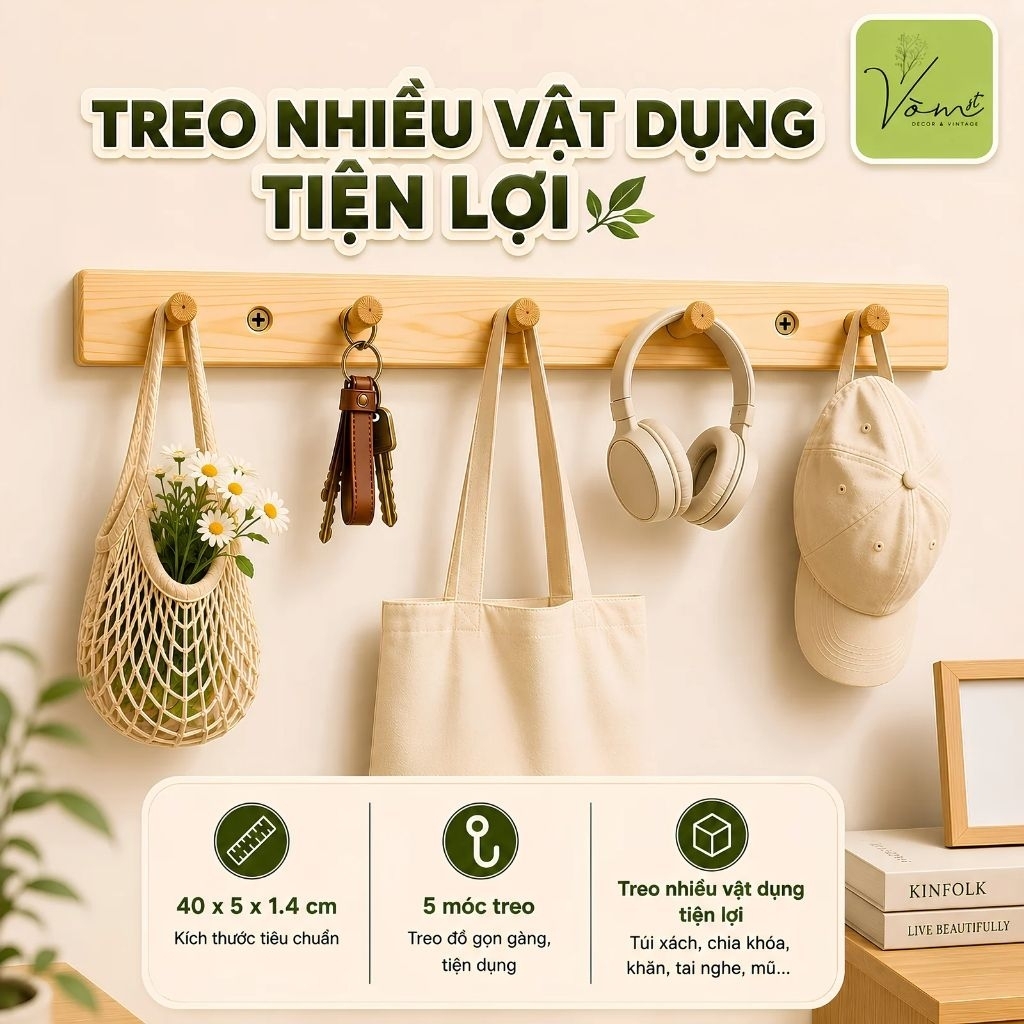 Móc Gỗ Treo Tường Cao Cấp Vòm Decor – Treo Quần Áo, Túi Xách, Phụ Kiện – Gỗ Thông Mỹ MK010