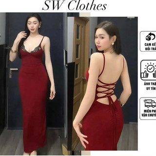 Đầm body khoét v phối ren thiết kế hở khoét đang chéo lưng sexy
