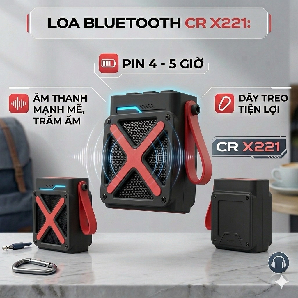 Loa Bluetooth mini CR X221, Loa Di Động Không Dây Chống Nước Bass Căng Trầm Ấm. Hoàng Hà