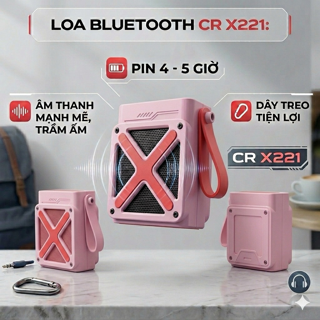 Loa Bluetooth mini CR X221, Loa Di Động Không Dây Chống Nước Bass Căng Trầm Ấm. Hoàng Hà
