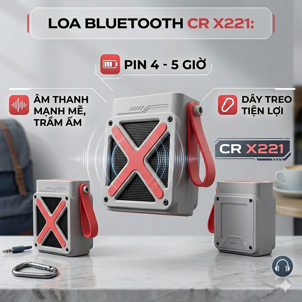 Loa Bluetooth mini CR X221, Loa Di Động Không Dây Chống Nước Bass Căng Trầm Ấm. Hoàng Hà