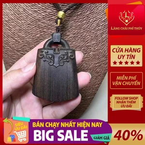 Mặt dây chuyền khóa bình an chạm khắc gỗ trầm hương, đồ thủ công mỹ nghệ, vật treo xe