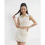 Set Áo Sơmi Croptop Nữ Chân Váy Mini Vàng Nhạt