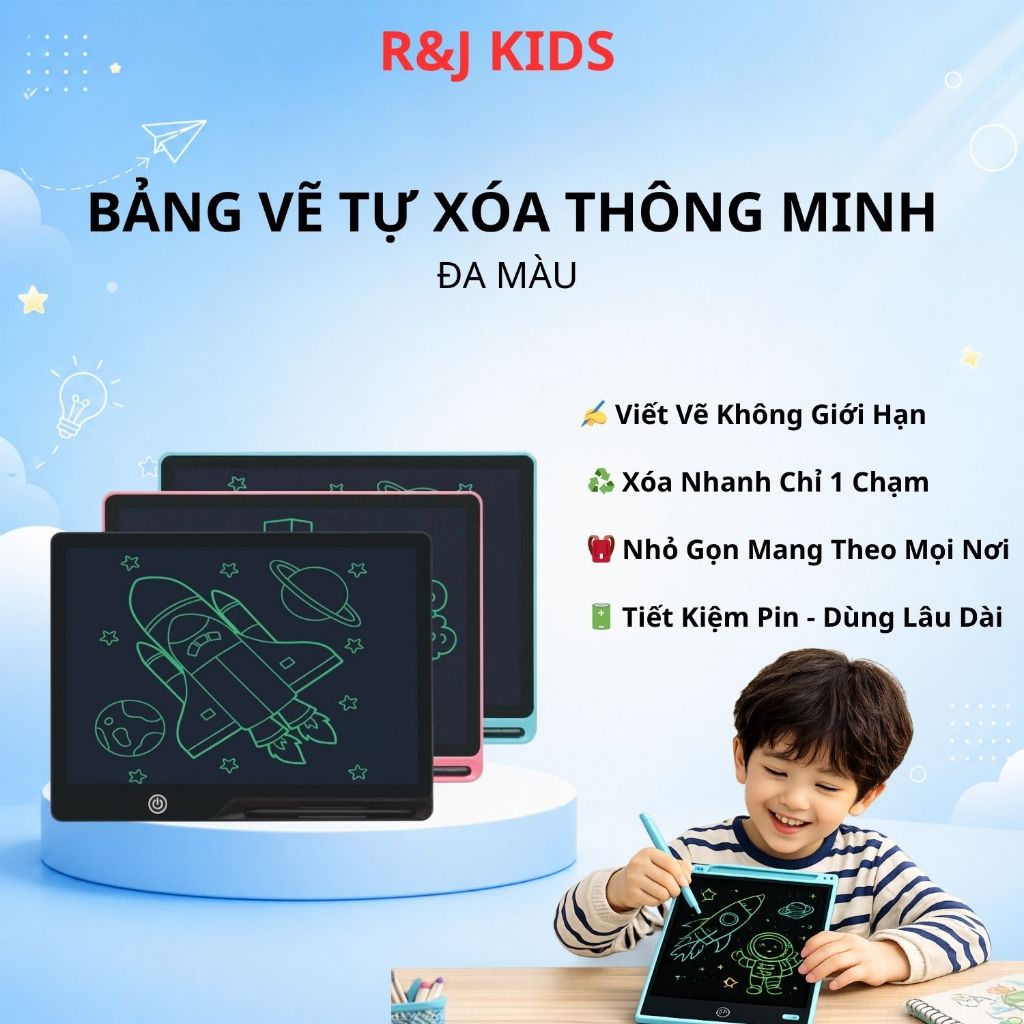 Bảng vẽ tự xóa điện tử, bảng viết vẽ thông minh cỡ lớn 15,21 inch màn hình LCD đa sắc đồ họa đẹp kèm bút dạy học