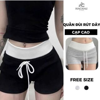 Quần đùi rút dây sexy nữ ôm body phối lưng bản to chất thun gân lạnh co dãn tốt nhiều màu basic dễ phối đồ- HaChau Store