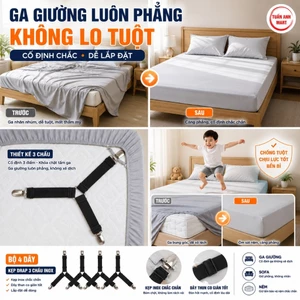 Bộ 4 dây kẹp drap 3 chấu Inox cố định ga giường, Drap giường, Chống xê dịch chịu lực tốt
