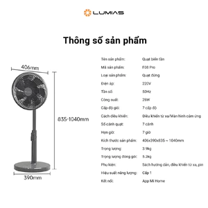 Quạt Cây Lumias F08 Pro Chính Hãng - Bảo Hành 12 Tháng Đổi Trả 15 Ngày Gió Mát Tự Nhiên Tiết Kiệm Điện Êm Ái là tiêu đề