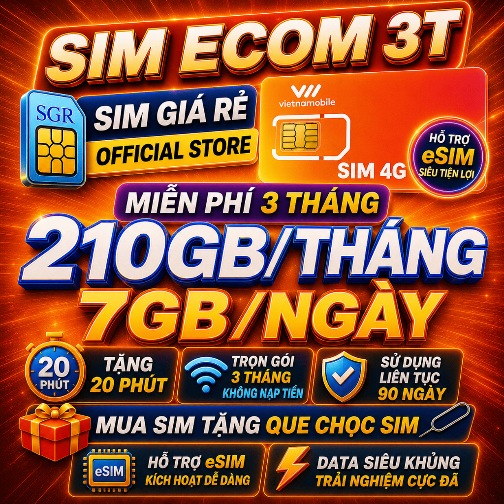 Sim 4G Trọn Gói 1 Năm Miễn Phí 7GB/Ngày Tốc Độ Cao - Sim 4G Vietnamobile Miễn Phí 12 Tháng Giá Rẻ