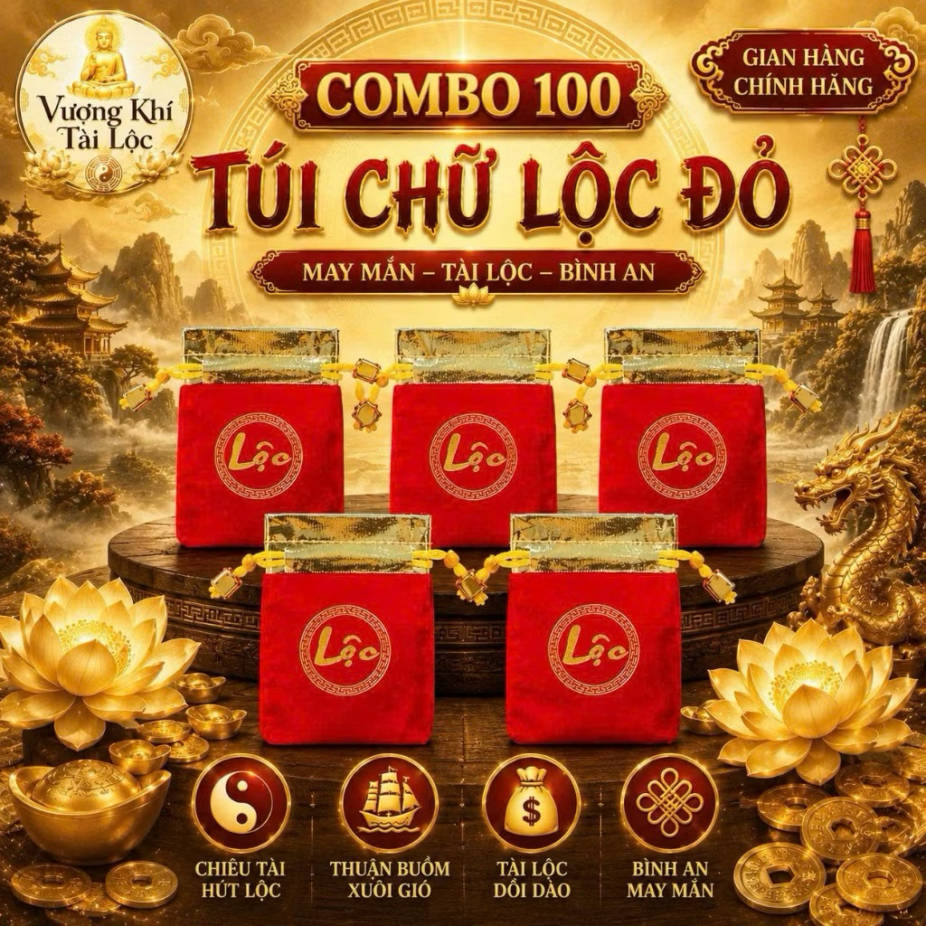 COMBO 50- 100 Túi Lộc Nhung Đỏ Đựng Vật Phẩm Phong Thuỷ - Trang Sức - Nữ Trang - Decor Trang Trí