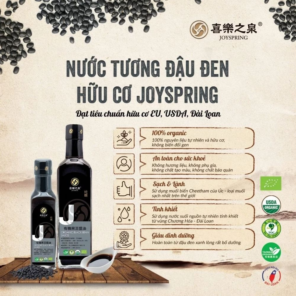 Nước Tương Đậu Đen Hữu Cơ JOYSPRING Đài Loan, Không Đậu nành