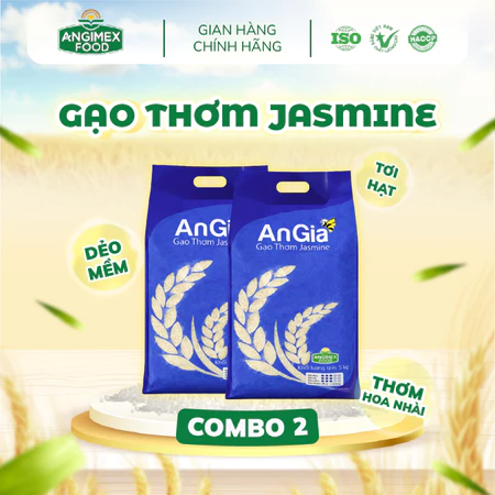 [COMBO 2 TÚI] Gạo Jasmine An Gia Angimex Mềm Tơi Thơm Thanh Tự Nhiên – 10kg