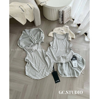 PHẠM THUỲ SHOP: SET BỘ ÁO BA LỖ KẺ MIX QUẦN SHORT NỈ ẢNH THẬT