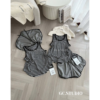 PHẠM THUỲ SHOP: SET BỘ ÁO BA LỖ KẺ MIX QUẦN SHORT NỈ ẢNH THẬT