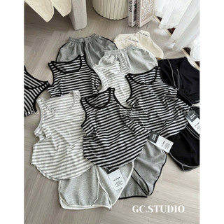 PHẠM THUỲ SHOP: SET BỘ ÁO BA LỖ KẺ MIX QUẦN SHORT NỈ ẢNH THẬT
