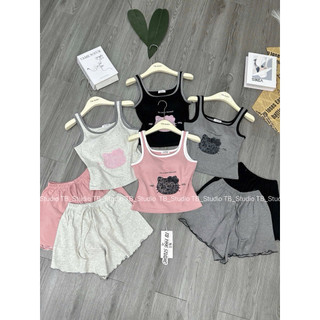 PHẠM THUỲ SHOP: SET BỘ ÁO BA LỖ IN MÈO XINH XẮN FORM VỪA ẢNH THẬT